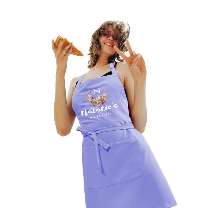 Floral Kitchen Apron With Personalized Name