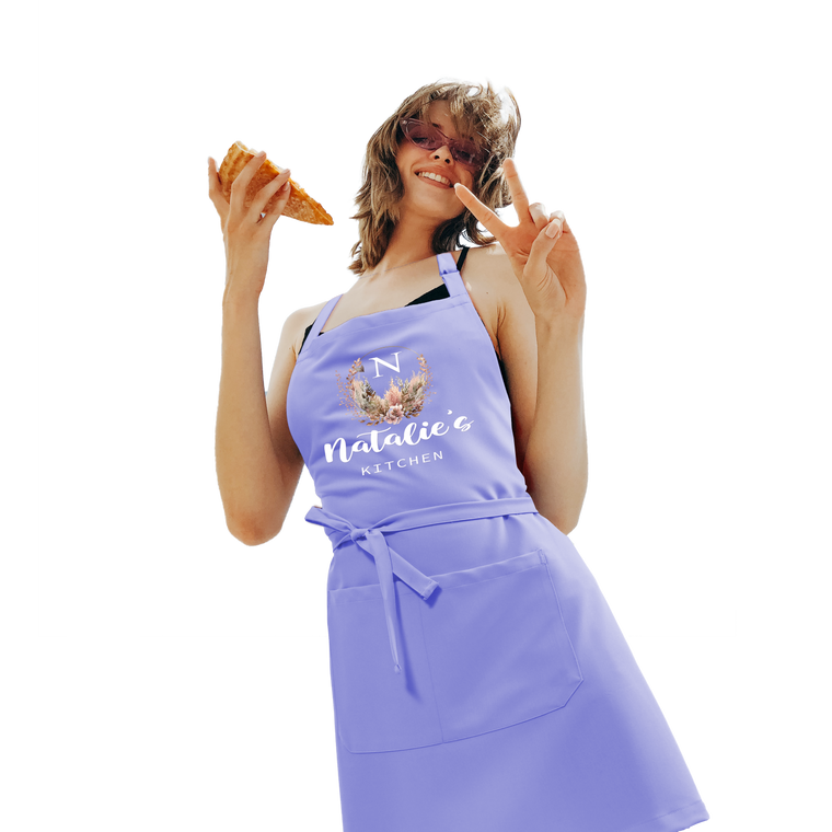 Floral Kitchen Apron With Personalized Name