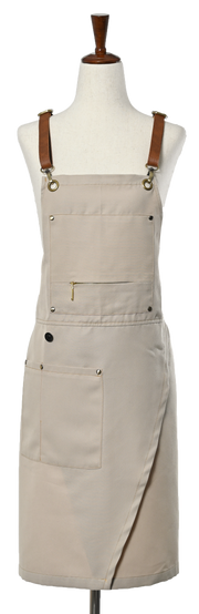 Khaki Apron Split-leg with Pockets, Adjustable Cross-back Straps