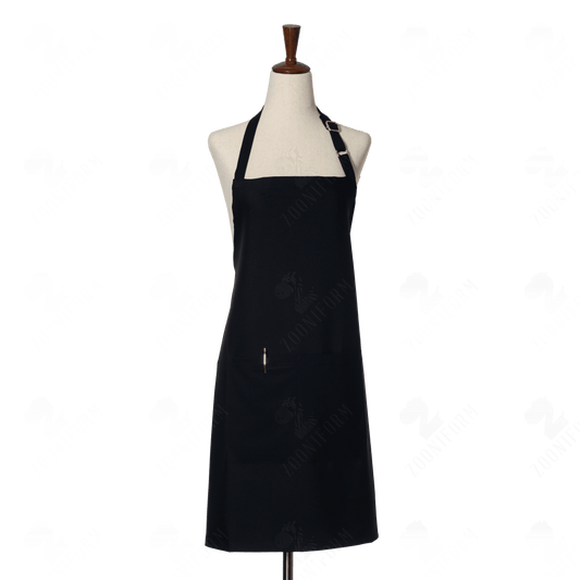 Cotton Black Bib Apron Two Pockets, Adjustable Neck Strap