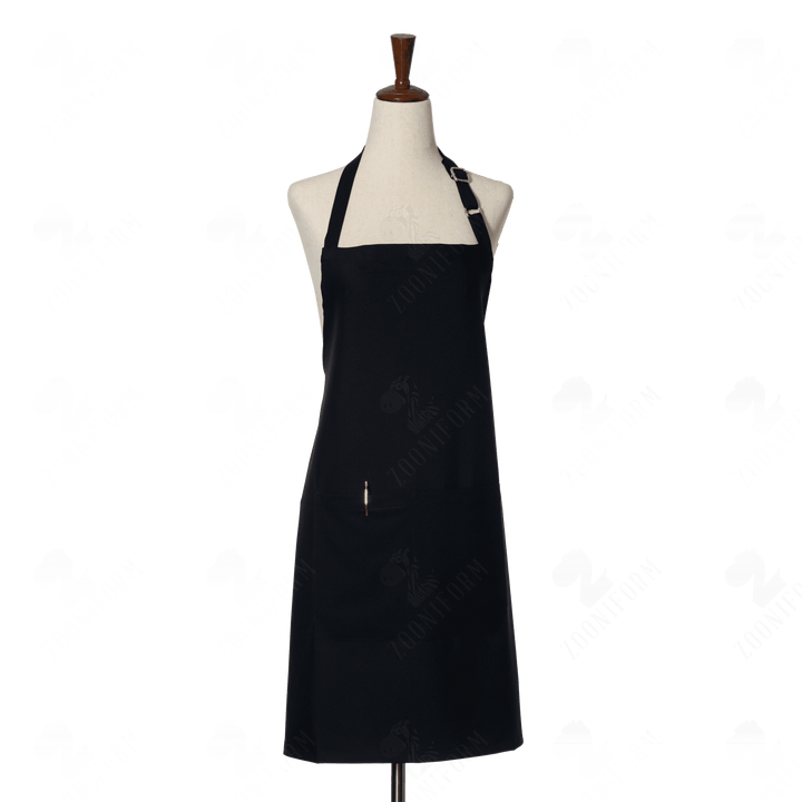 Cotton Black Bib Apron Two Pockets, Adjustable Neck Strap
