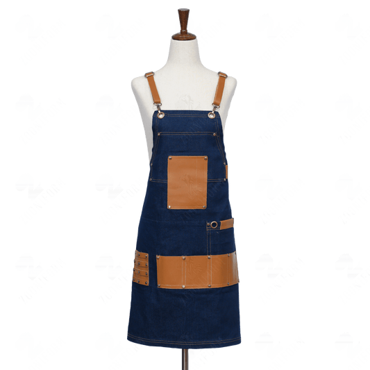 Blue Jean Apron with Cross-back Leather Strap
