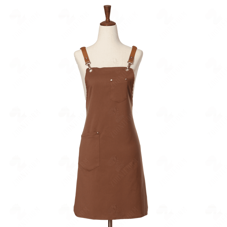 Adjustable Chocolate Brown Bib Apron with Cross-back Straps