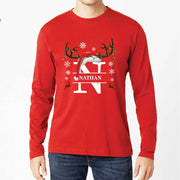 Custom Matching Family Name Christmas T-shirt, Long Sleeve Tee, Sweatshirt, Hoodie - Reindeer and Custom Letters