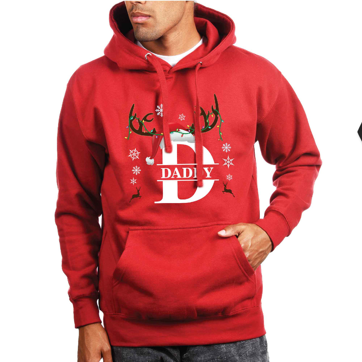 Custom Matching Family Name Christmas T-shirt, Long Sleeve Tee, Sweatshirt, Hoodie - Reindeer and Custom Letters