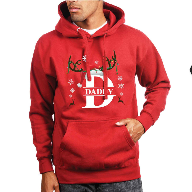 Custom Matching Family Name Christmas T-shirt, Long Sleeve Tee, Sweatshirt, Hoodie - Reindeer and Custom Letters