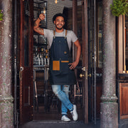 Handmade Denim Bib Apron with Leather Straps and Pockets